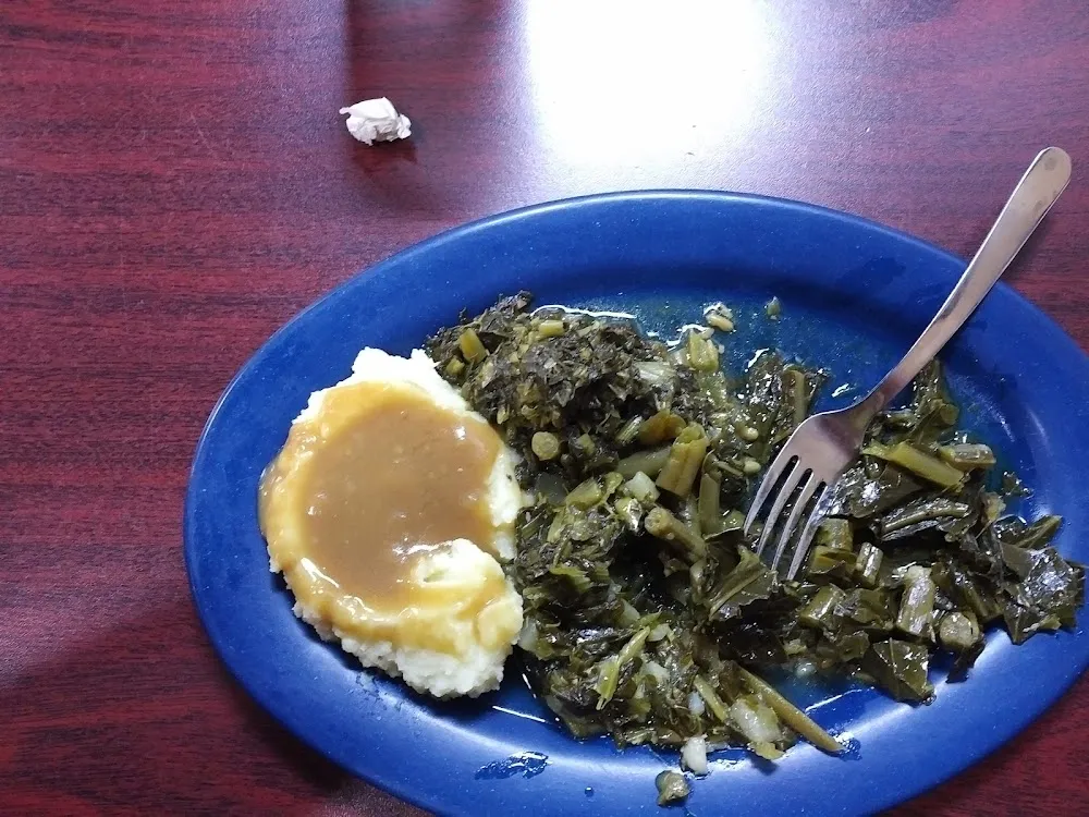 Collard Greens with Mashed Potatoes with Pork Gravy